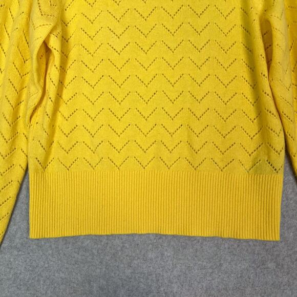 J. Crew Womens M Yellow Cashmere Pointelle Mock Neck Sweater - Picture 3 of 7